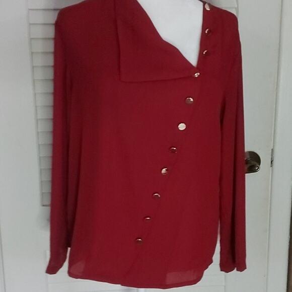 SHEIN Asymmetrical Neck Button Front Top S Corporate Siren Cherry Girl Holiiday - Picture 1 of 10